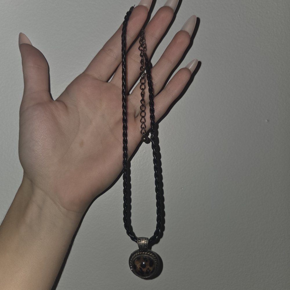 Rustic Black and Brown Faux Leather Pendant Necklace
